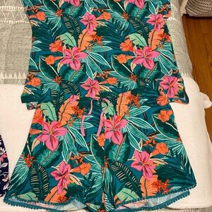 Cuddl Duds Tropical Floral Pajama Set - Pink, Orange, Green